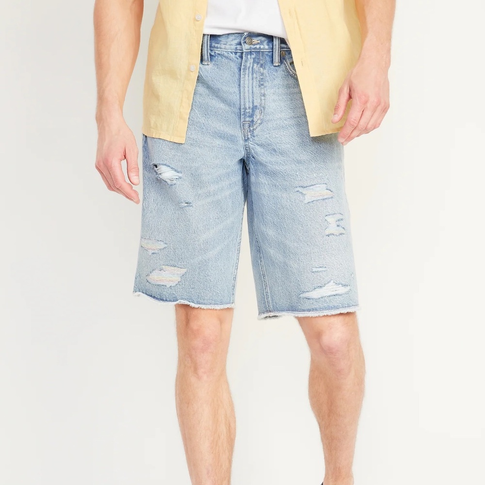 NEW   OLD NAVY Men's Loose Rainbow Cut-Off Jean Shorts Pride  10" inseam sz  31